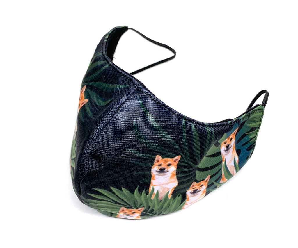 3D Resuable Mask with Filter Pocket, Tropical Midnight Red Shiba Inu, Adult