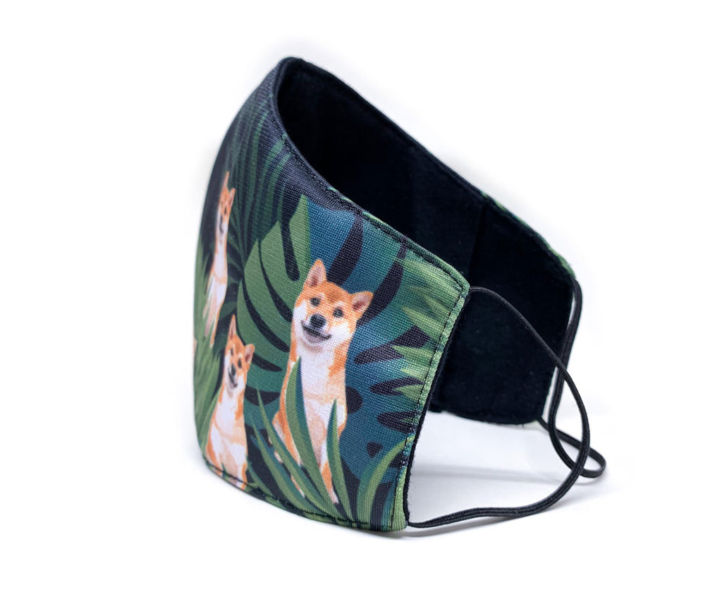 3D Resuable Mask with Filter Pocket, Tropical Midnight Red Shiba Inu, Adult