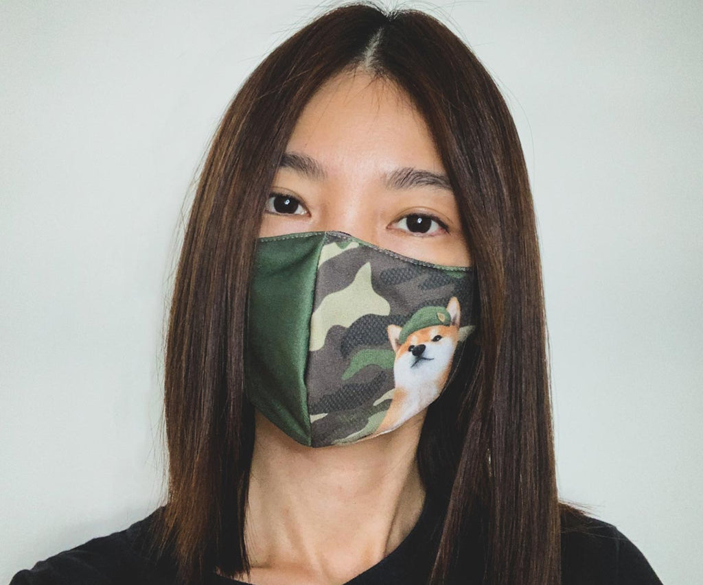 Camo Military Captain Shiba 3D Adult Mask with Filter Pocket, Adult Size, Khaki-Green