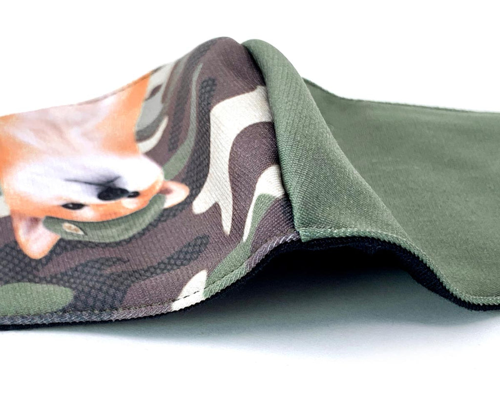Camo Military Captain Shiba 3D Adult Mask with Filter Pocket, Adult Size, Khaki-Green