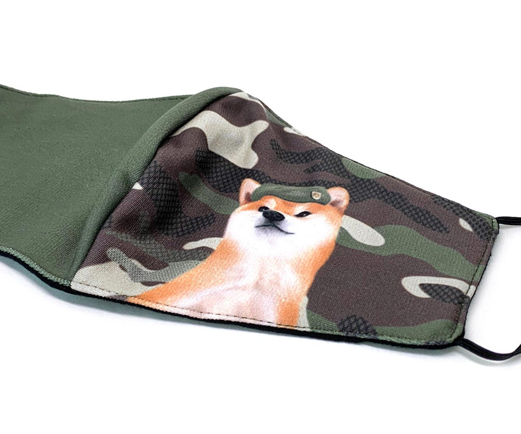 Camo Military Captain Shiba 3D Adult Mask with Filter Pocket, Adult Size, Khaki-Green