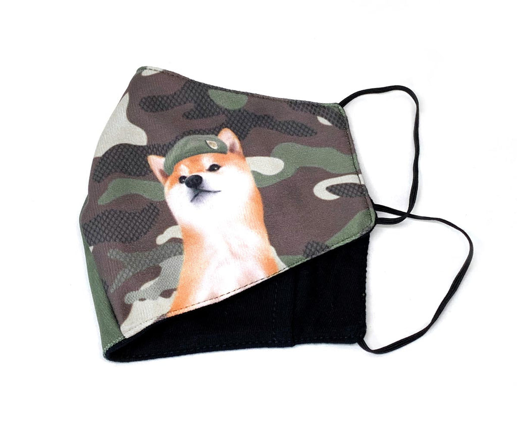 Camo Military Captain Shiba 3D Adult Mask with Filter Pocket, Adult Size, Khaki-Green
